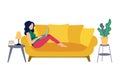Vector Pregnant Woman Working on Sofa from Home, Remote Job Concept Interior Room Sofa Illustration Isolated Royalty Free Stock Photo