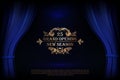 Vector Premium blue curtains in theater or opera. Dark blue curtain scene gracefully with simple text. Elegance vector backdrop