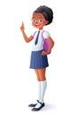 Vector pretty African schoolgirl got idea and finger pointing up. Royalty Free Stock Photo