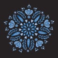 Vector pretty blue and cream symmetrical floral folk design, ideal for for fabric, embroidery, or card. Vector