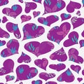 Vector pretty purple hearts tropical floral seamless pattern background