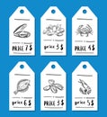 Vector price tag set with seafood Royalty Free Stock Photo