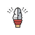 Vector primal spear, prehistoric weapon flat color line icon.