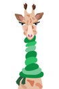 Vector print. Cute giraffe and green scarf. Cutie animal character.