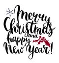 Vector print witn Merry Christmas and happy New Year lettering.