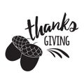Vector print with words Thanks Giving in black style decorated acorns on white