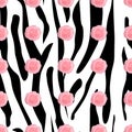 Vector print of zebra skin with flowers. Fashion background for fabric design. Hand drawn stylish seamless pattern. Royalty Free Stock Photo