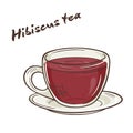 Vector printable illustration of isolated cup of hibiscus tea with label Royalty Free Stock Photo