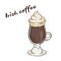 Vector printable illustration of isolated cup of irish coffee with label Royalty Free Stock Photo