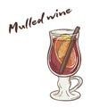 Vector printable illustration of isolated cup of mulled wine with label