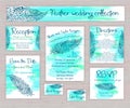 Vector printable wedding typography set of cards with hand drawn zentangle feather