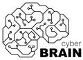 Vector printed circuit board human brain. Concept illustration of cpu in the center of computer system. Logo / icon digital circui