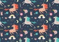 Vector prints. Seamless pattern with unicorns.