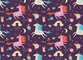 Vector prints. Seamless pattern with unicorns.