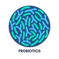 Vector probiotics in circular shape. Bifidobacterium, lactobacillus. Lactic acid bacterium