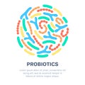 Vector probiotics in circular shape. Bifidobacterium, lactobacillus, streptococcus thermophilus, lactococcus