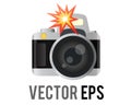 Vector profession black, silver Digital Single Lens Reflex dslr camera icon with flash