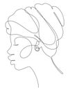 Continuous line profile of beautiful African American woman with head wrap.