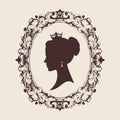 Vector profile silhouette of a princess in a frame Royalty Free Stock Photo