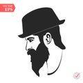 Vector profile view of sad bearded man wearing hat looking down Royalty Free Stock Photo