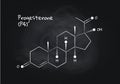 Vector progesterone structure banner illustration. Hormone associated with pregnancy. White chalk lines isolated on black board