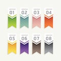 Vector progress banners with ribbon colorful tags.