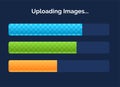 Vector progress loading bars with lighting isolated on dark background. Interface concept. Royalty Free Stock Photo