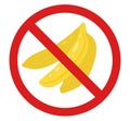 Vector prohibition sign with bananas. Don t pick fruit. Allergy danger. Does not contain bananas