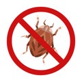 Vector prohibition sign with a bug. Danger of being bitten by insects. Bedbugs are in ban. Forbidden sign