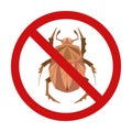 Vector prohibition sign with a mite. Danger of being bitten by insects and get sick. Bugs are in ban. Forbidden sign