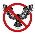 Vector prohibition sign with silhouette of a flying bird isolated from background. Do not catch rare birds. Danger of predator