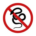 Vector prohibition sign with snake silhouette. Danger of a poisonous bite. Do not touch wild animals. Boa constrictor in forbidden