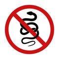 Vector prohibition sign with snake silhouette. Do not touch wild animals. Danger of a poisonous bite. Black silhouette of serpent