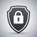 Protective shield icon with the image of a padlock. Security concept simple icon on a light gray background Royalty Free Stock Photo