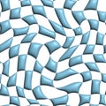 Vector Psychedelic Checkerboard Seamless Pattern in 3D Render Style. Y2k Texture with Swirl Groovy Waves. Distorted
