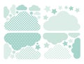 Pastel green clouds & stars vector collection with polka dots for kids .Cloud computing decoration pack.Baby shower stickers set. Royalty Free Stock Photo