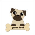 Vector of a pug holding a bone Royalty Free Stock Photo