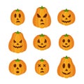 Vector pumpkins for Halloween. Funny, scary faces. Cartoon flat style Royalty Free Stock Photo