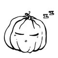 Lineart vector pumpkin sleeps and snores sweetly after a fun Halloween celebration.