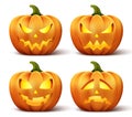 Vector pumpkins with set of different faces for halloween icon