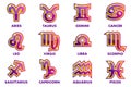 Vector purple astrology Signs, 12 Zodiac symbols. App icons for Ui