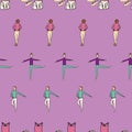 Vector Purple Ballet Men and Women Dancers background pattern