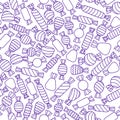 Vector purple candies on the white background. Seamless pattern.