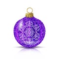 Vector purple christmas ball with silver snowflake Royalty Free Stock Photo