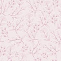 Vector purple monochorme flowers with blooming branch seamless pattern background