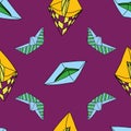 Vector Purple Origami paper boats background pattern Royalty Free Stock Photo