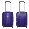 Vector purple plastic suitcase on castors with retractable handle, front view and rear view Royalty Free Stock Photo