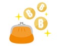 Vector Purse illustration. Treasure of gold coins on transparent background. Golden bitcoin