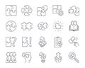 Vector puzzle icons. Editable stroke line icon set. Simple elements teamwork problem solving. Questions and answers decision