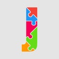 Vector puzzle piece letter - J. Jigsaw font shape. Royalty Free Stock Photo